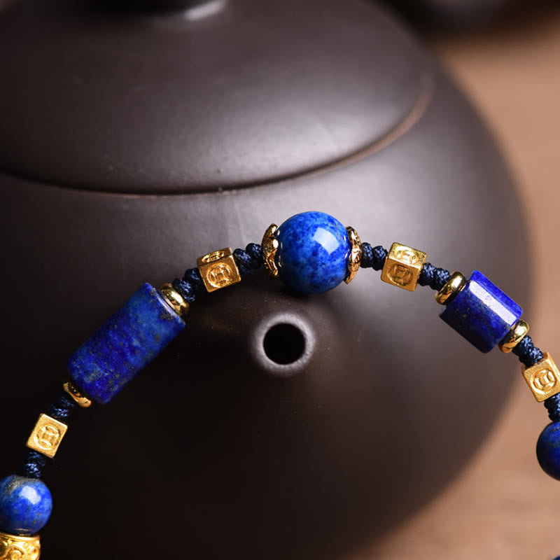 Pulsera de cuerda positiva con cuentas de lazurita natural hecha a mano con Buddha Stones