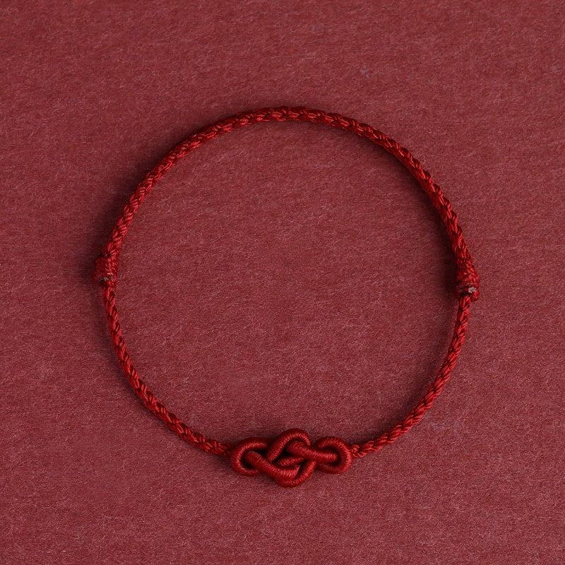 Buddha Stones Pulsera tobillera minimalista de nudo chino con hilo rojo para la prosperidad - Tobillera rojo oscuro (circunferencia de la tobillera: 17–30 cm) - image 2