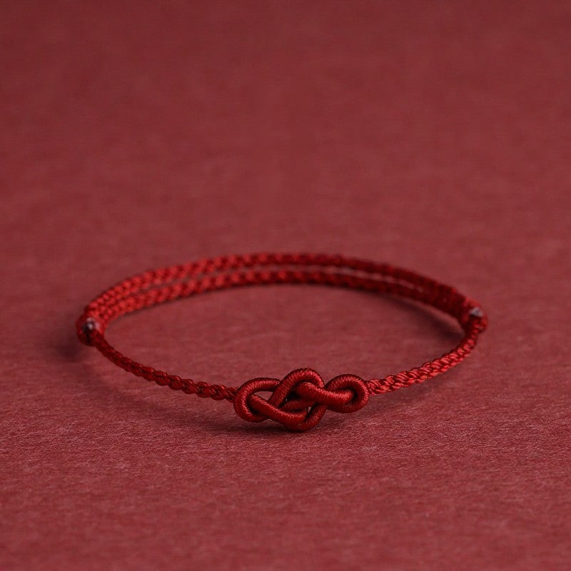 Buddha Stones Pulsera tobillera minimalista de nudo chino con hilo rojo para la prosperidad - Pulsera rojo oscuro (circunferencia de la muñeca: 14-18 cm) - image 0