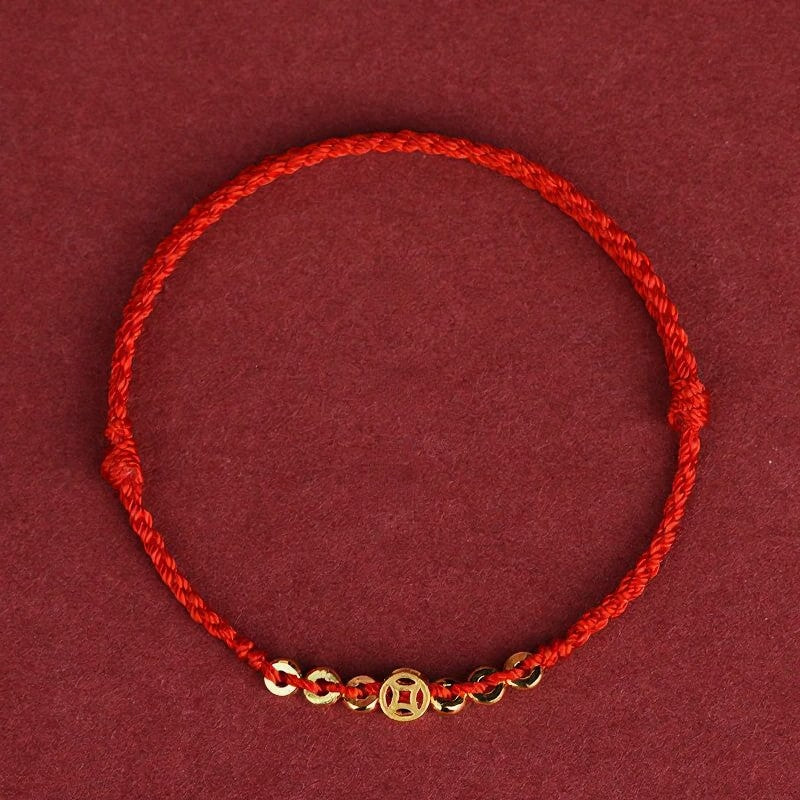 Buddha Stones Pulsera de la buena fortuna con moneda redonda china y cordón trenzado rojo - image 1