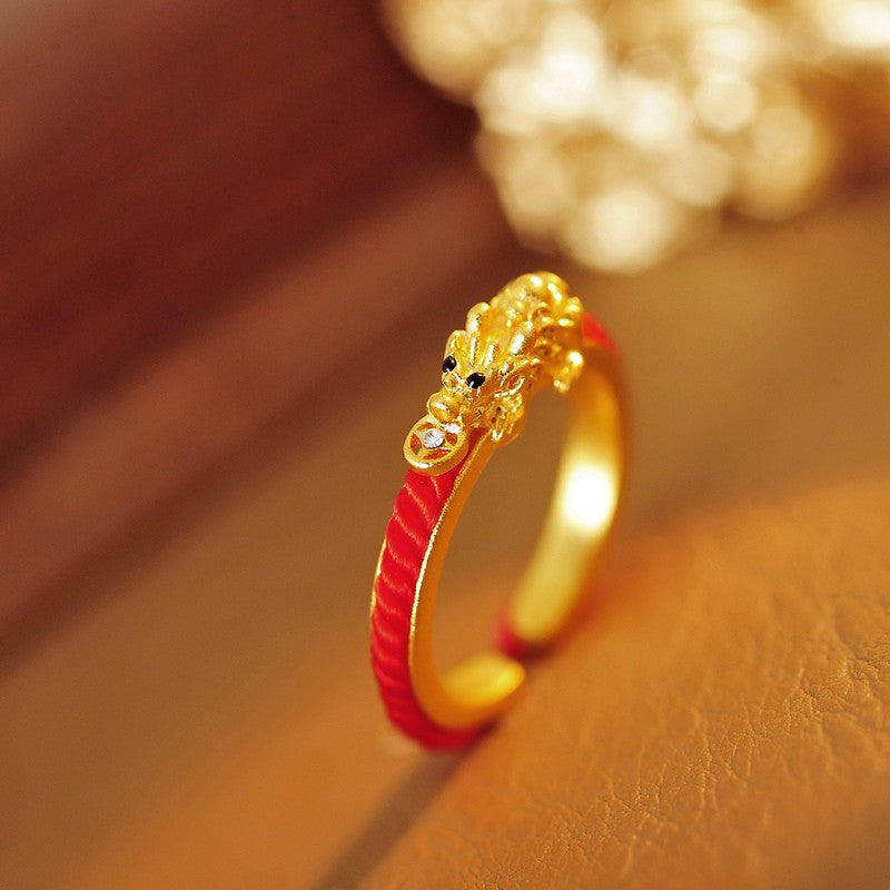 Buddha Stones Anillo abierto trenzado con moneda china Pi Xiu de cobre - Anillo Pi Xiu (US8) - image 0