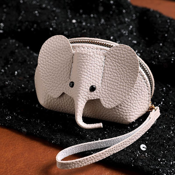 Buddha Stones Cartera de mano de piel sintética con diseño de elefante de la suerte. - Lino (aprox. 10 cm × 3 cm × 8 cm) - image 1