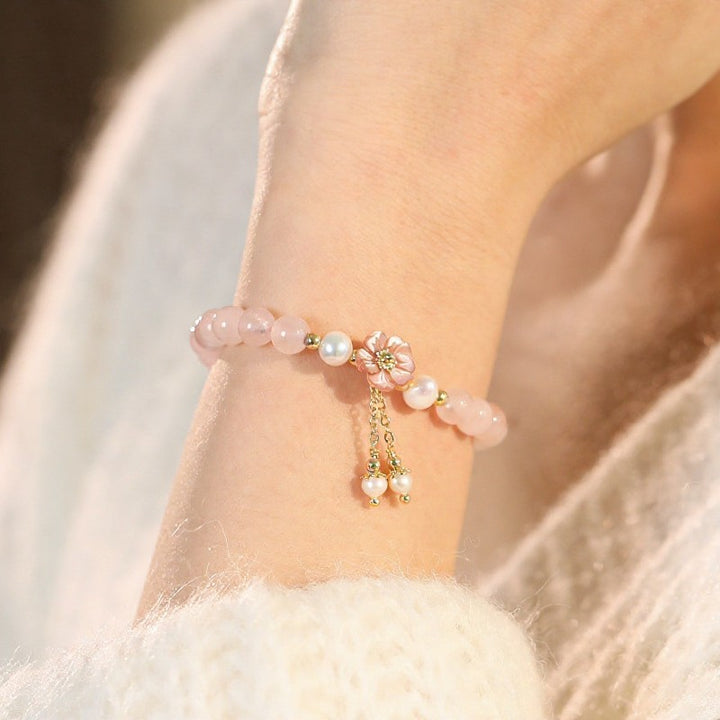 Buddha Stones Pulsera con dije de flor de perlas de cuarzo rosa y amor - image 10