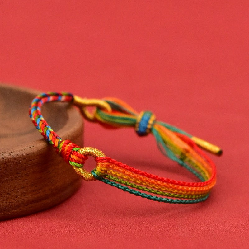 Buddha Stones Pulsera de estilo étnico con hilo rojo de cinco colores para la suerte. - Pulsera multicolor - 7,1–7,5 pulgadas (18–19 cm) - image 0