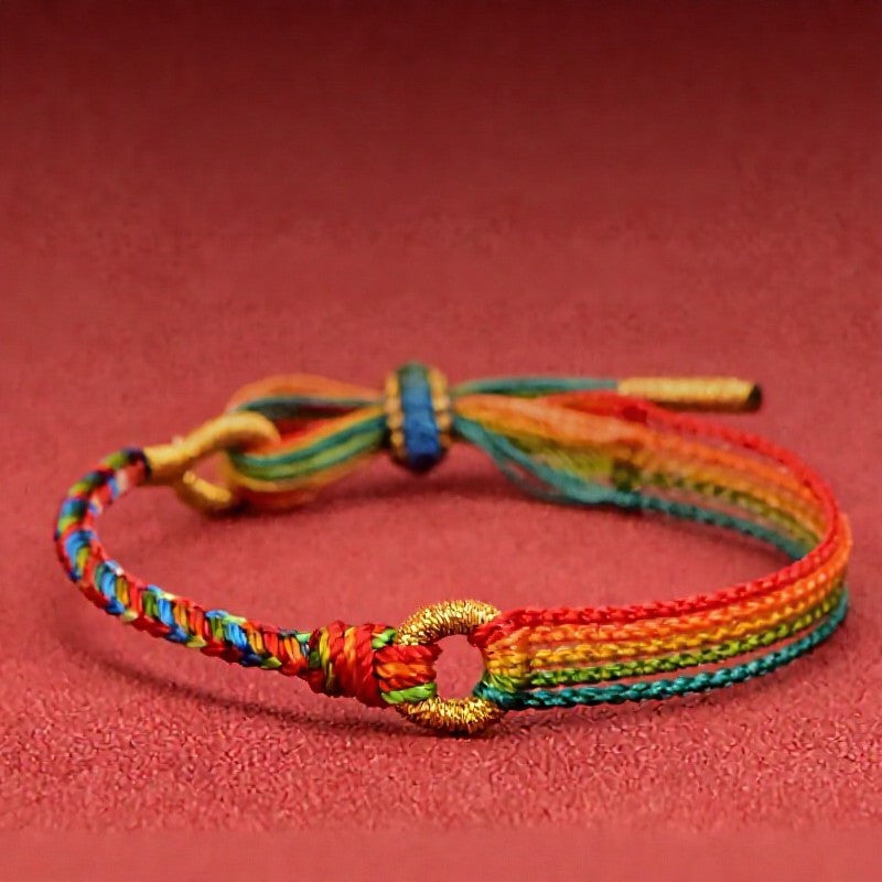 Buddha Stones Pulsera de estilo étnico con hilo rojo de cinco colores para la suerte. - image 1