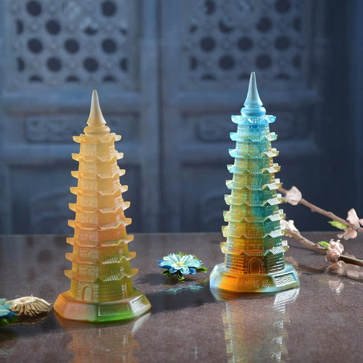 Feng Shui Wenchang Torre hecha a mano Liuli Crystal Pagoda Pieza de arte Suerte Decoración de la oficina en el hogar