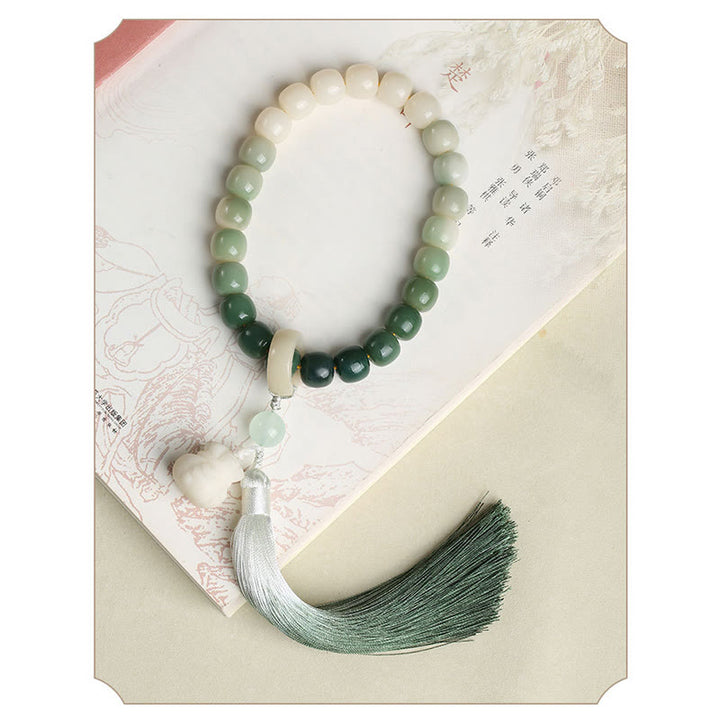 Bolsa de dinero de fortuna con semilla de Bodhi, gradiente Natural, borla de sabiduría de loto, Mala para muñeca