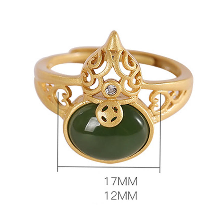 Anillo ajustable de la suerte del éxito de la moneda de cobre del jade cian de la calabaza de las Buddha Stones