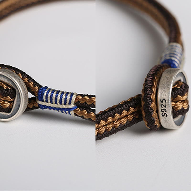 Pulsera de hilo de tejido de protección de botón hecha a mano de plata de ley 925 con Buddha Stones