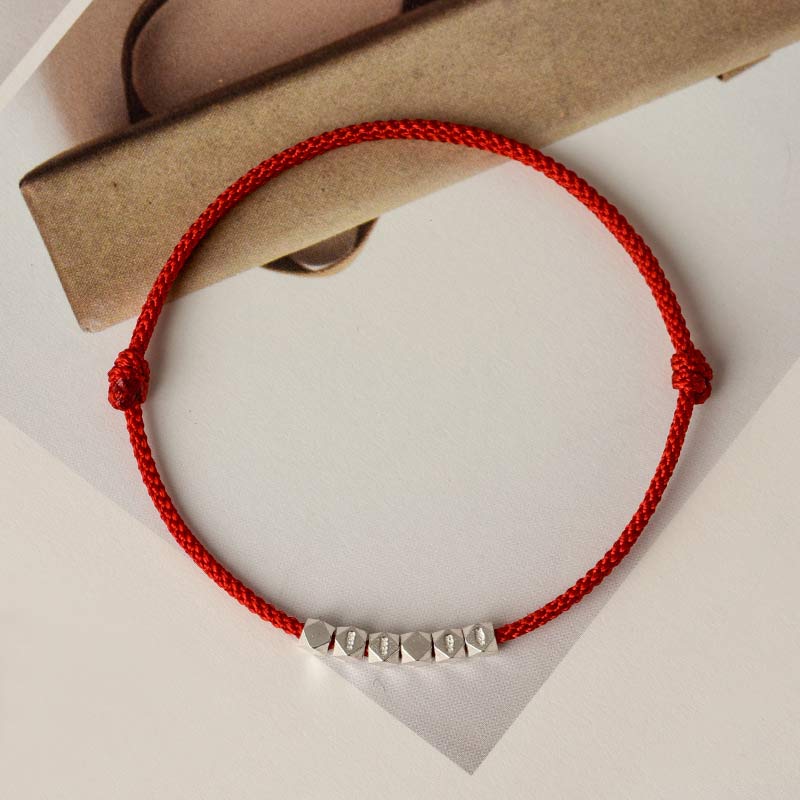 Tobillera con pulsera trenzada de hilo rojo de plata de ley 925 con Buddha Stones