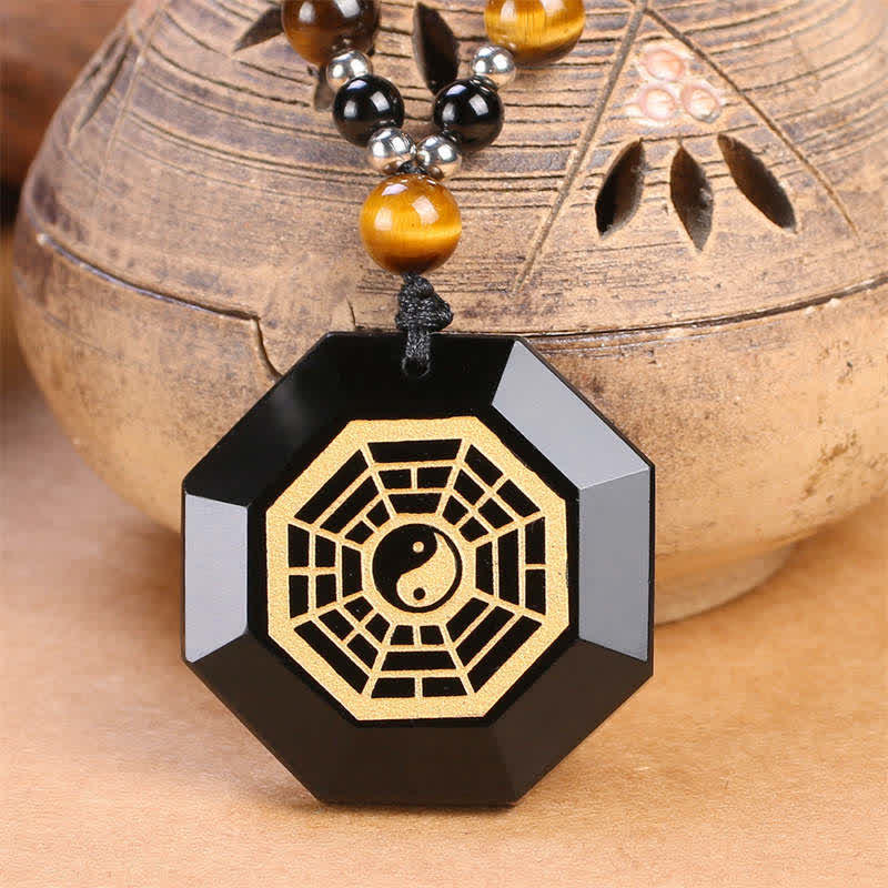 Colgante de collar con cuentas de purificación de obsidiana negra Bagua Yin Yang - Obsidiana Negra (Purificación ♥ Transformación) - image 1