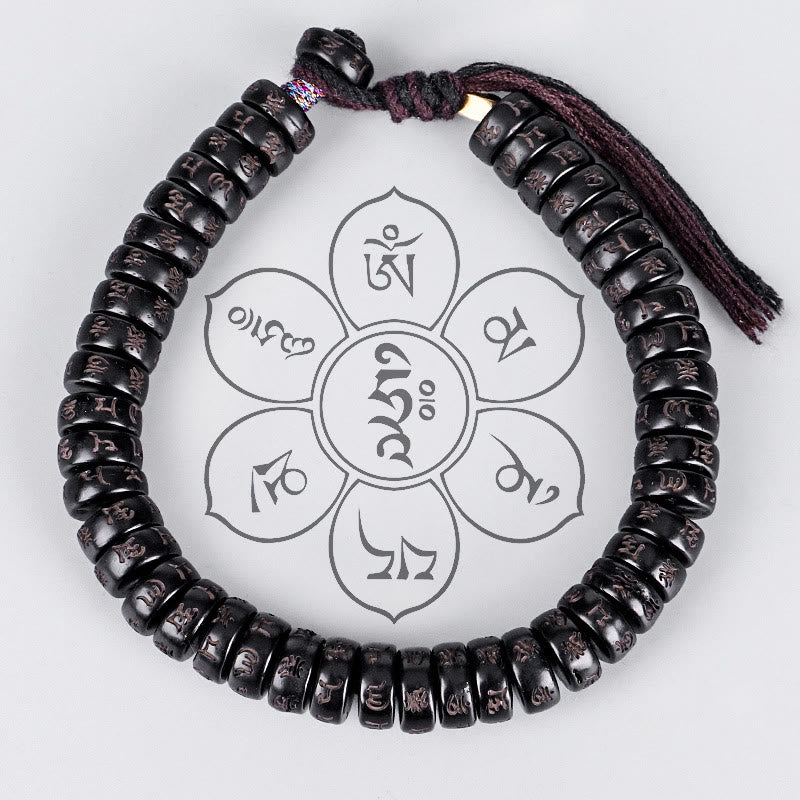 Pulsera de cuerda positiva con cuentas de concha de coco tibetana con piedras de Buddha Stones grabadas Om Mani Padme Hum Mantra - image 1