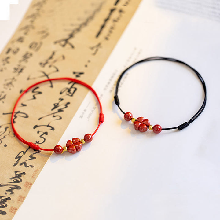 Pulsera tobillera con Buddha Stones, trébol de cuatro hojas, cinabrio, bendición, calma