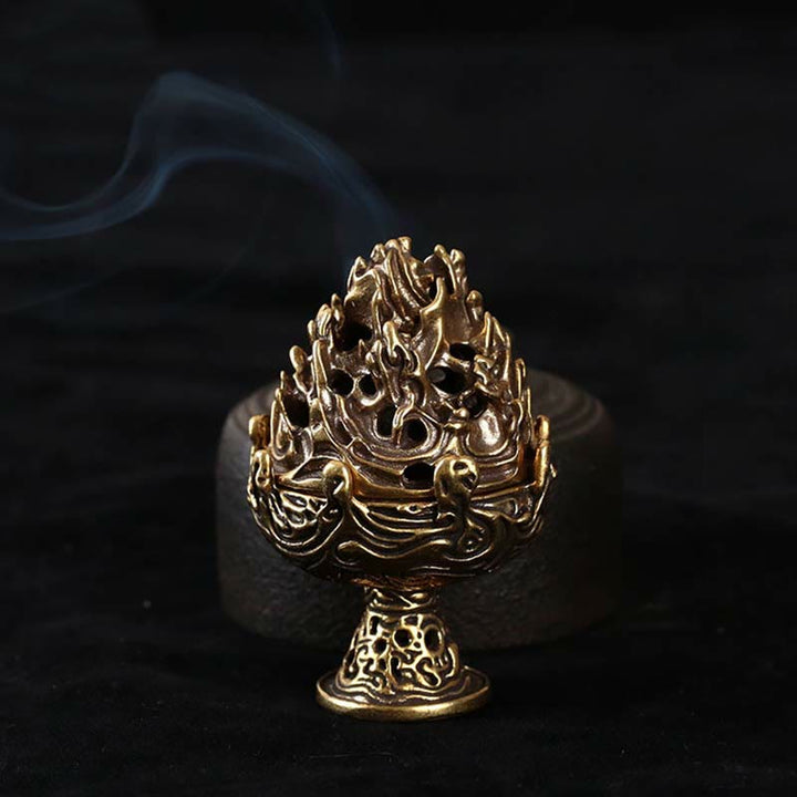 Quemador de incienso tibetano de aleación de cobre para meditación con patrón de montaña Mini