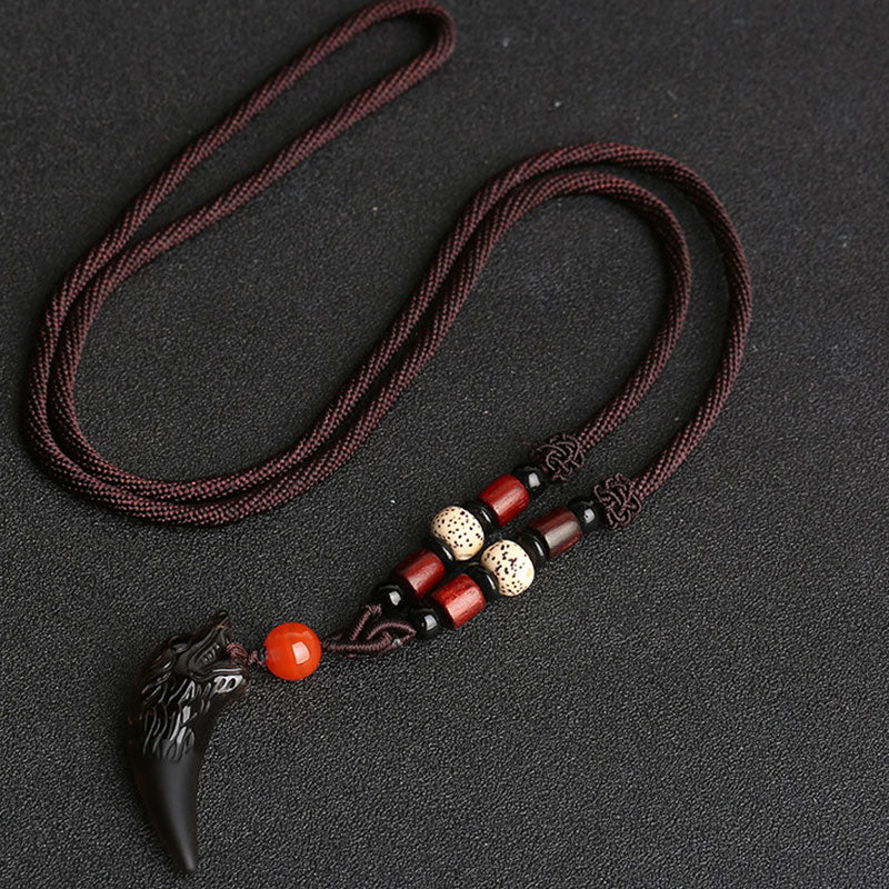 Colgante de collar con diseño de diente de lobo, obsidiana de hielo Natural, Buddha Stones