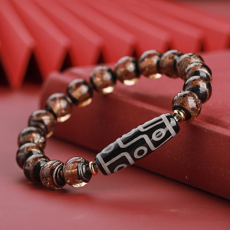 Buddha Stones tibetanas Dzi de nueve ojos, cuentas Dzi de tres ojos, cuentas de vidrio Liuli, pulsera de riqueza