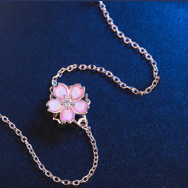 Pulsera con cadena de bendición de flor de cerezo de plata de ley 925 con Buddha Stones , anillo giratorio