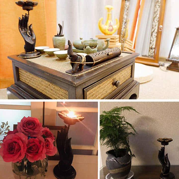 Candelabro de madera con diseño de mano de Buddha Stones , decoración para el hogar