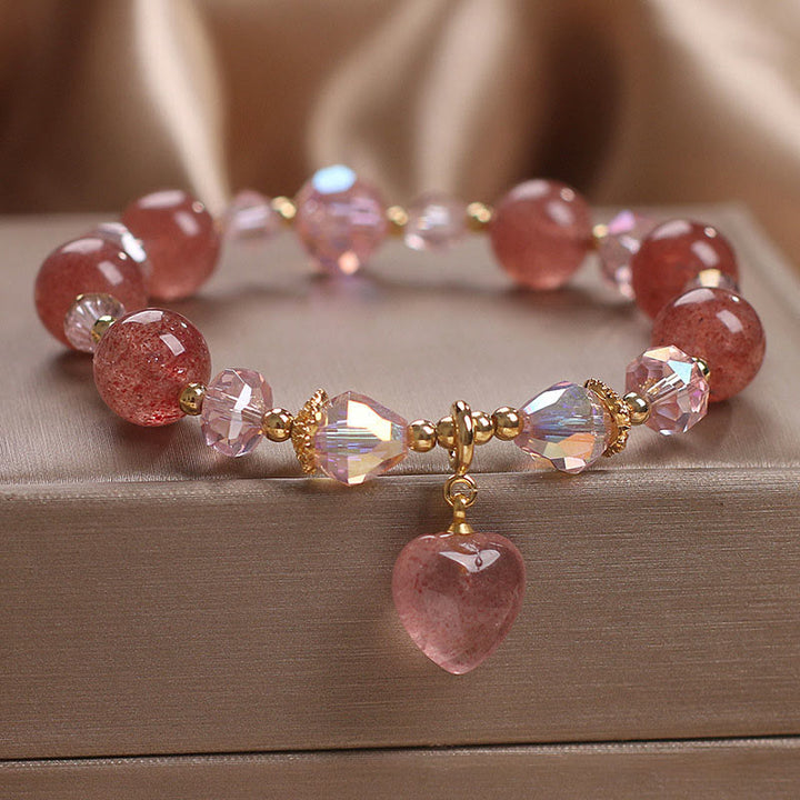 Pulsera positiva curativa del corazón del amor del cristal del cuarzo de la fresa natural de las Buddha Stones