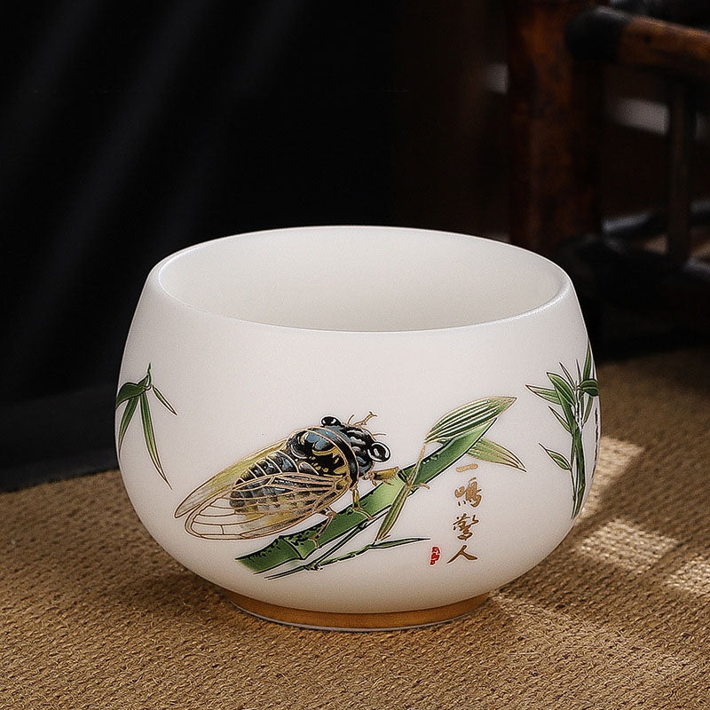 Buddha Stones, dragón, cigarra, bambú, ciervo, grulla, flor de loto, ciruela, taza de té de cerámica, taza de té de Kung Fu, tazón de 185ml