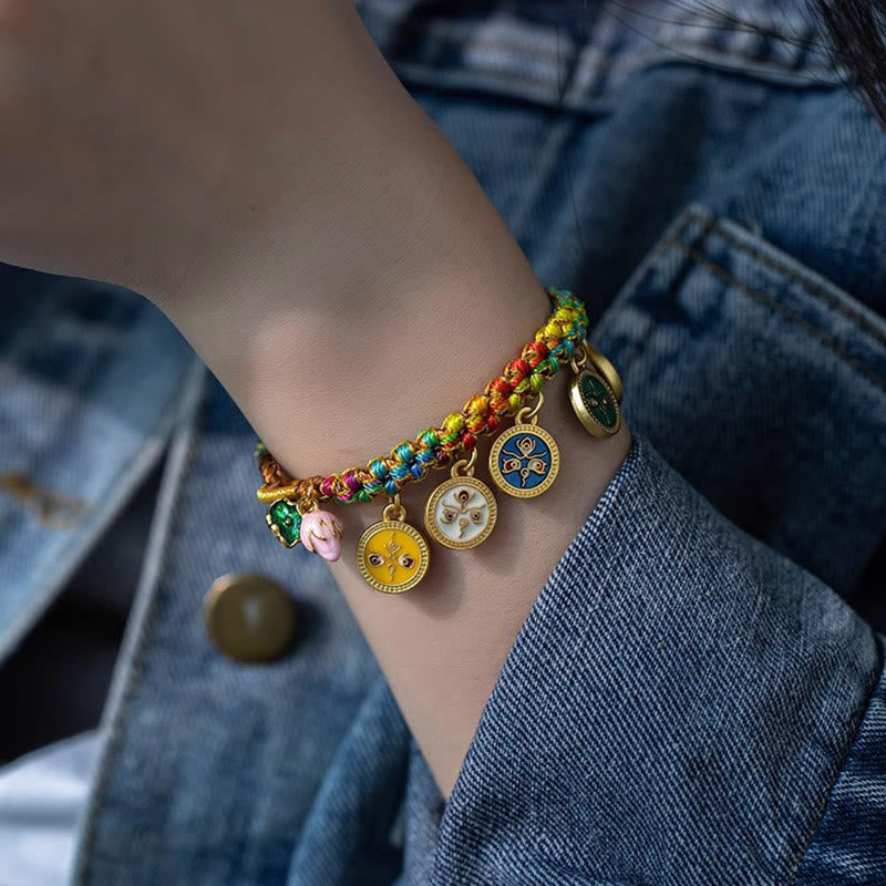 Pulsera trenzada de la suerte con cinco dioses de la riqueza, cuerda colorida tibetana con Buddha Stones