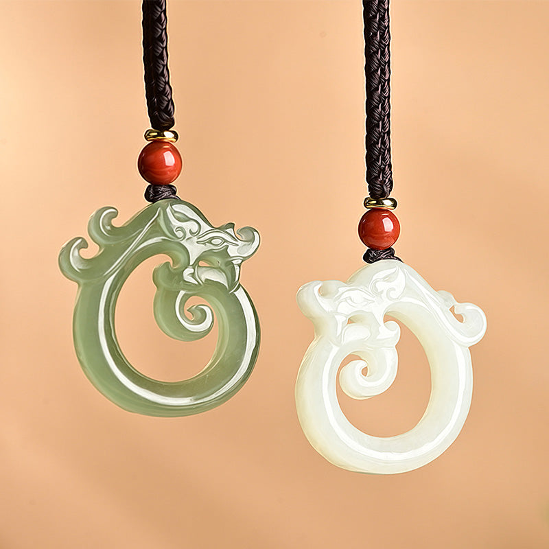 Buddha Stones Jade blanco Cian Jade Dragón Protección Collar Cadena Colgante - Jade cian y jade blanco - image 1