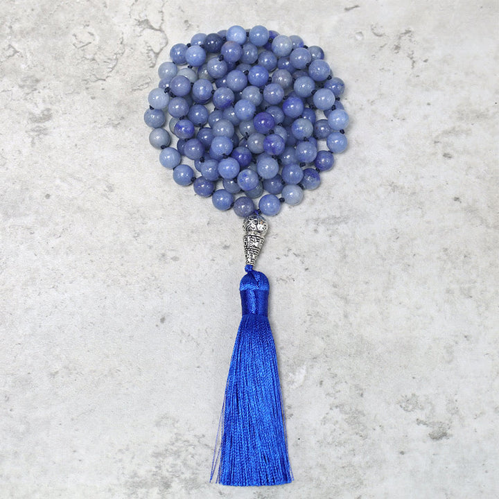 108 Mala Aventurina Azul Cuentas Yoga Meditación Oración Collar De Cuentas