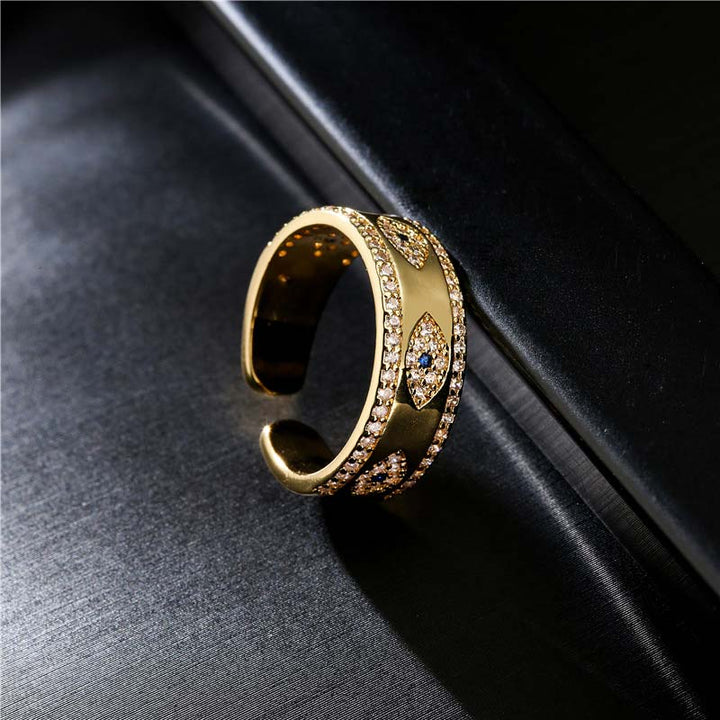 Anillo de aleación de cobre con Buddha Stones y mal de ojo para bendecir la suerte