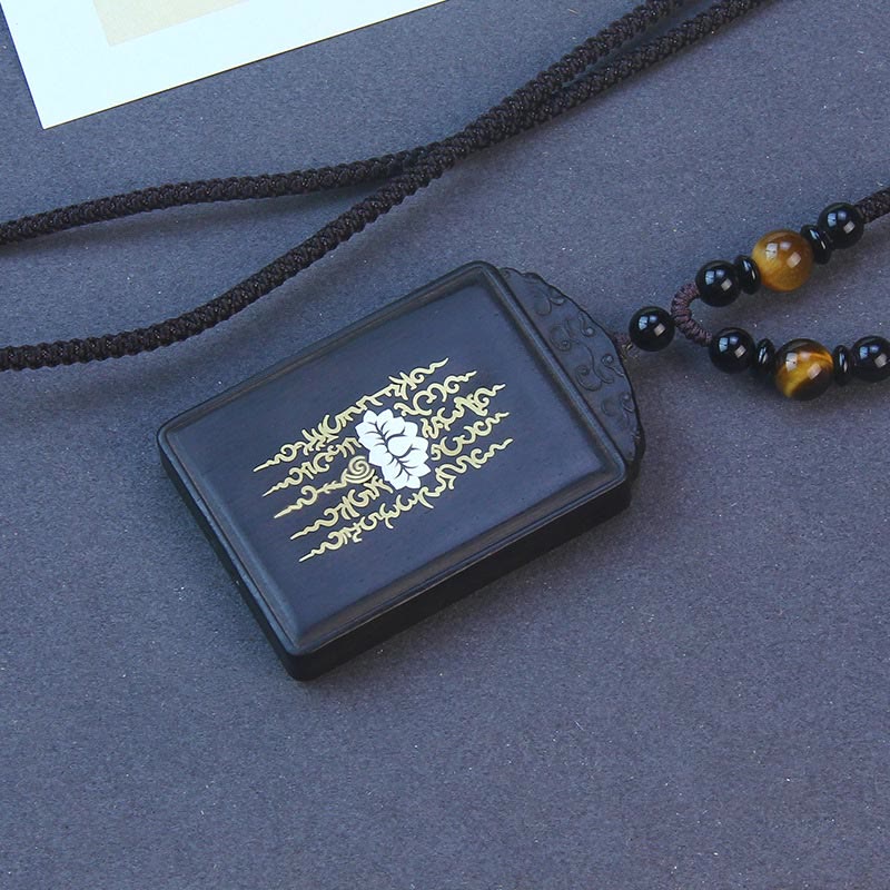 Colgante de collar tranquilo con incrustaciones de loto de madera de ébano de plata de ley 999 con Buddha Stones - Madera de ébano 6*4*1cm - image 1