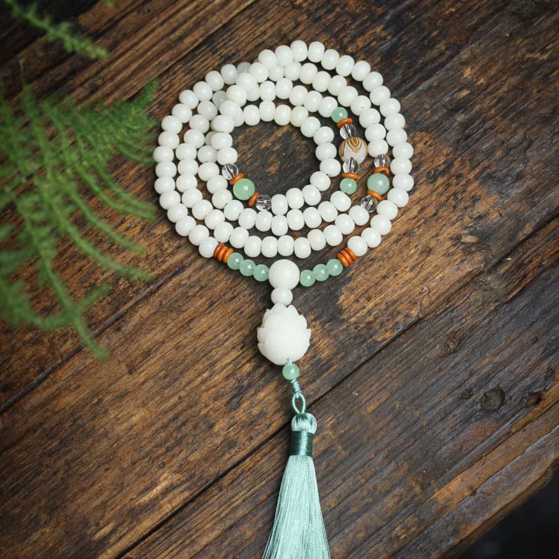Pulsera de protección con 108 cuentas de Mala de semillas de Bodhi blancas de Buddha Stones