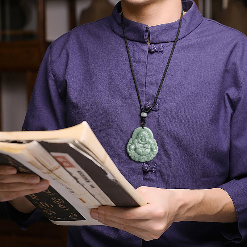 Colgante de collar con colgante de moneda de cobre, Jade Natural, Buda sonriente, Buddha Stones - image 5