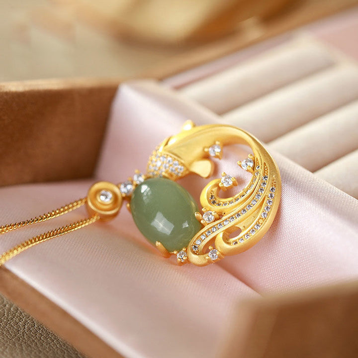 Buddha Stones Cian Jade Koi Fish Curación Calma Collar Colgante - image 9