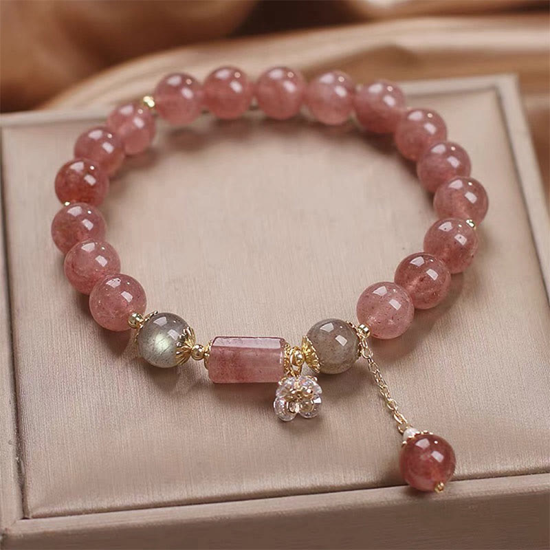 Pulsera con dije positivo de flor de circonita de cuarzo fresa natural con Buddha Stones