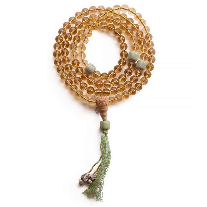 108 cuentas Mala de plata de ley 925, citrino, sándalo, turquesa, protección, pulsera de prosperidad
