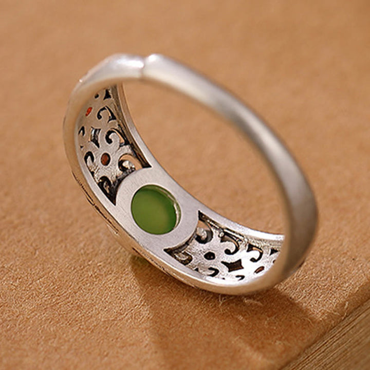 Anillo ajustable de armonía de jade cian hetiano de plata de ley 925 con Buddha Stones