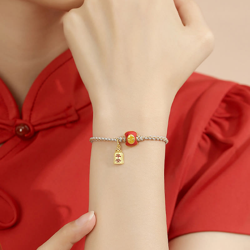 Pulsera de hilo trenzado con bendición de caracteres chinos, hecha a mano, de plata de ley 925 con Buddha Stones