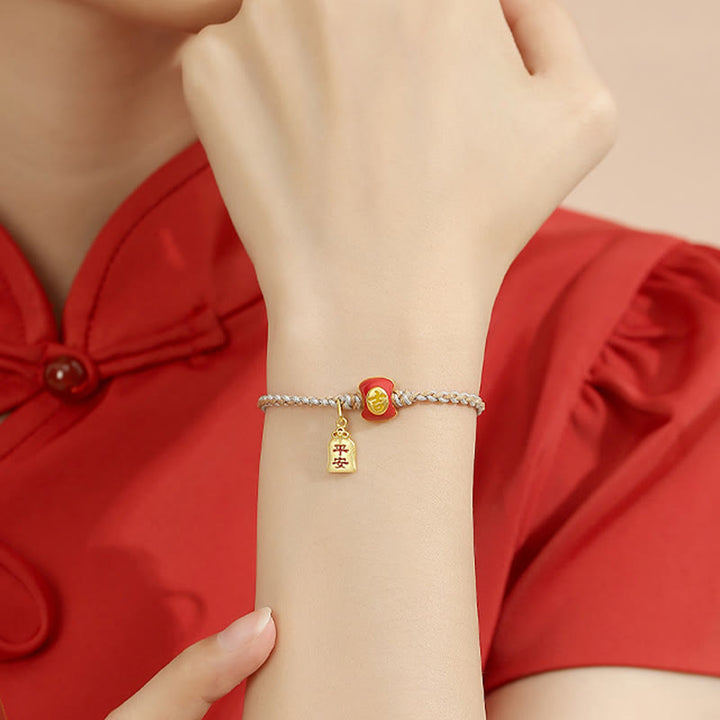 Pulsera de hilo trenzado con bendición de caracteres chinos, hecha a mano, de plata de ley 925 con Buddha Stones
