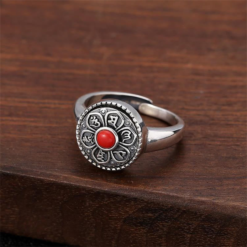 Anillo giratorio de paz con Buddha Stones tibetanas Om Mani Padme Hum