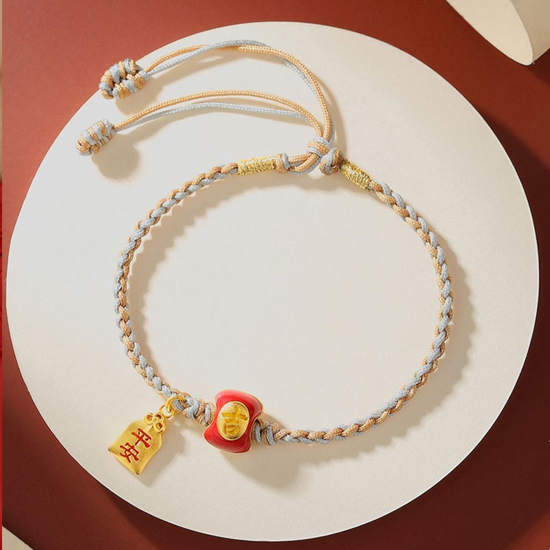Pulsera de hilo trenzado con bendición de caracteres chinos, hecha a mano, de plata de ley 925 con Buddha Stones