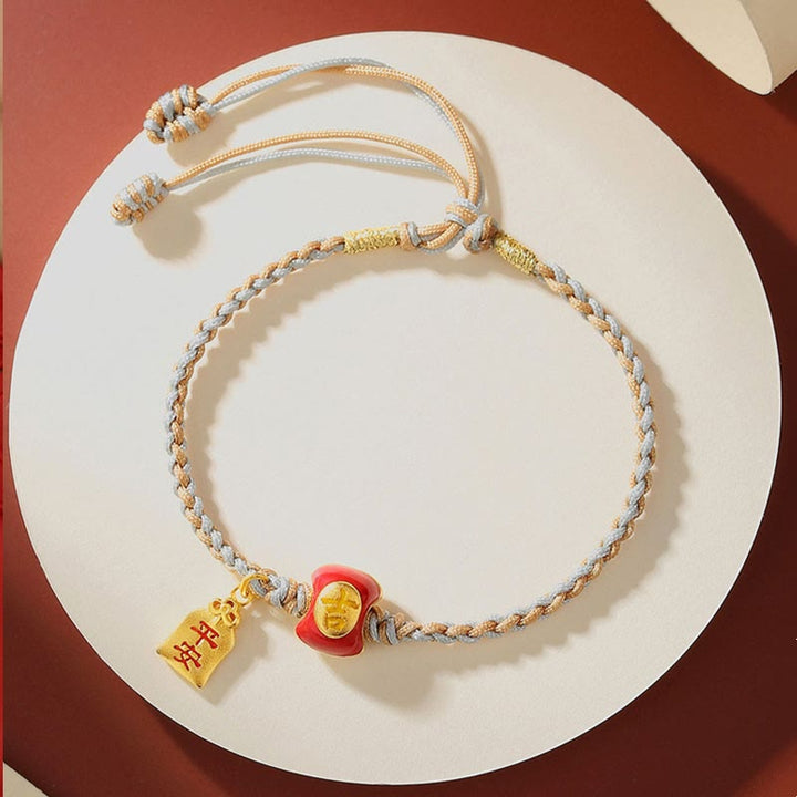 Pulsera de hilo trenzado con bendición de caracteres chinos, hecha a mano, de plata de ley 925 con Buddha Stones
