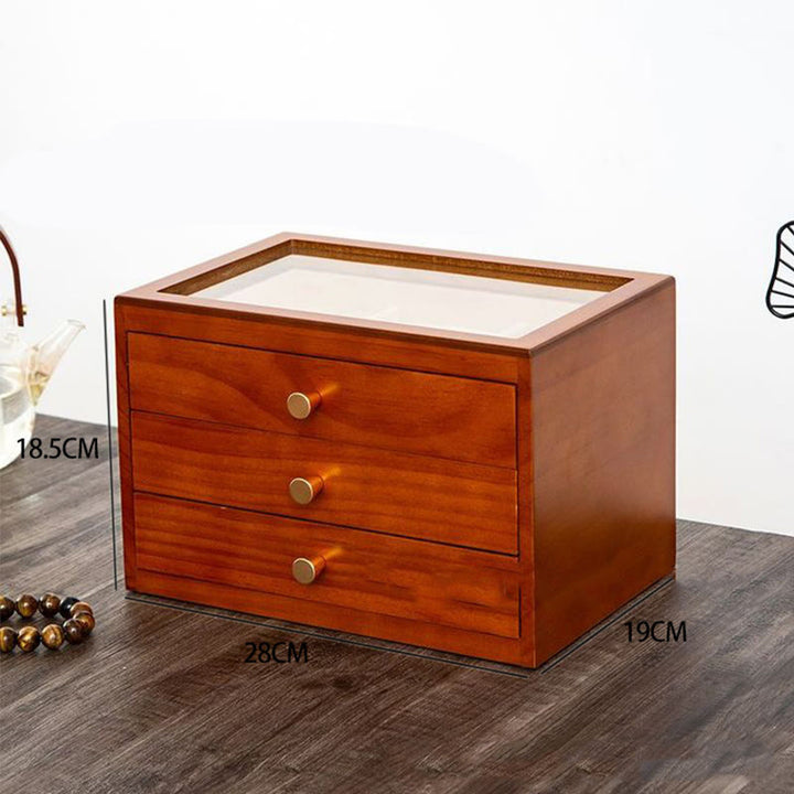 Caja de almacenamiento de joyería Retro de madera maciza con Buddha Stones, con cajón