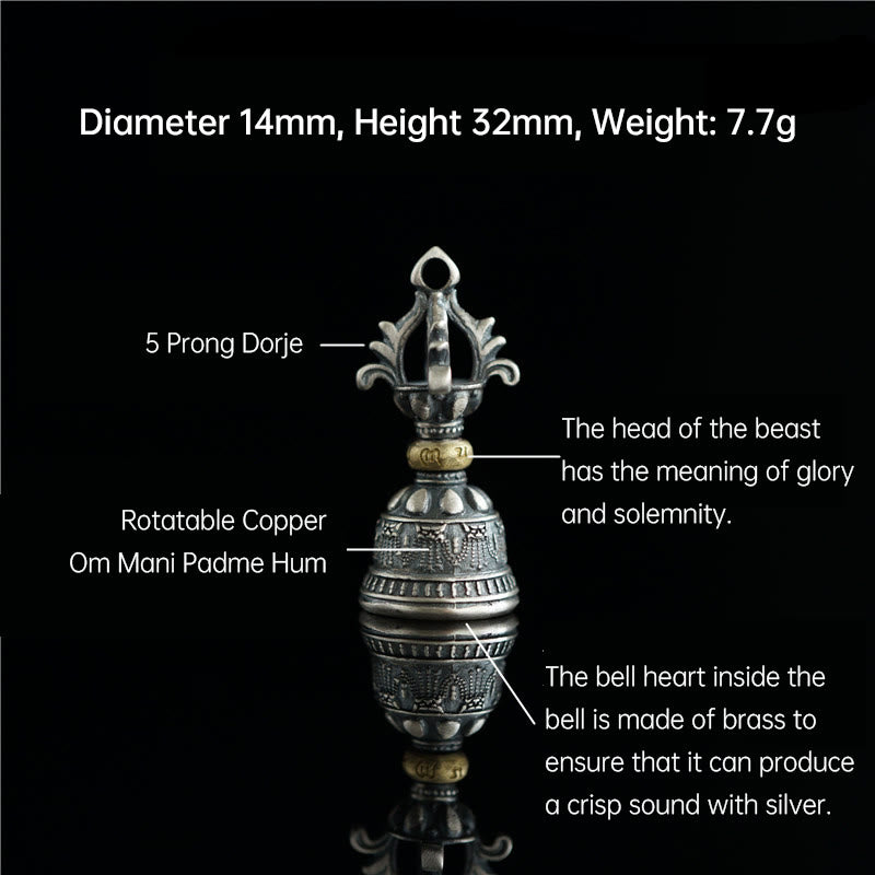 Buddha Stones Tíbet, Plata de Ley 925, Om Mani Padme Hum Dorje Bell Vajra, colgante con iluminación grabada, decoración colgante