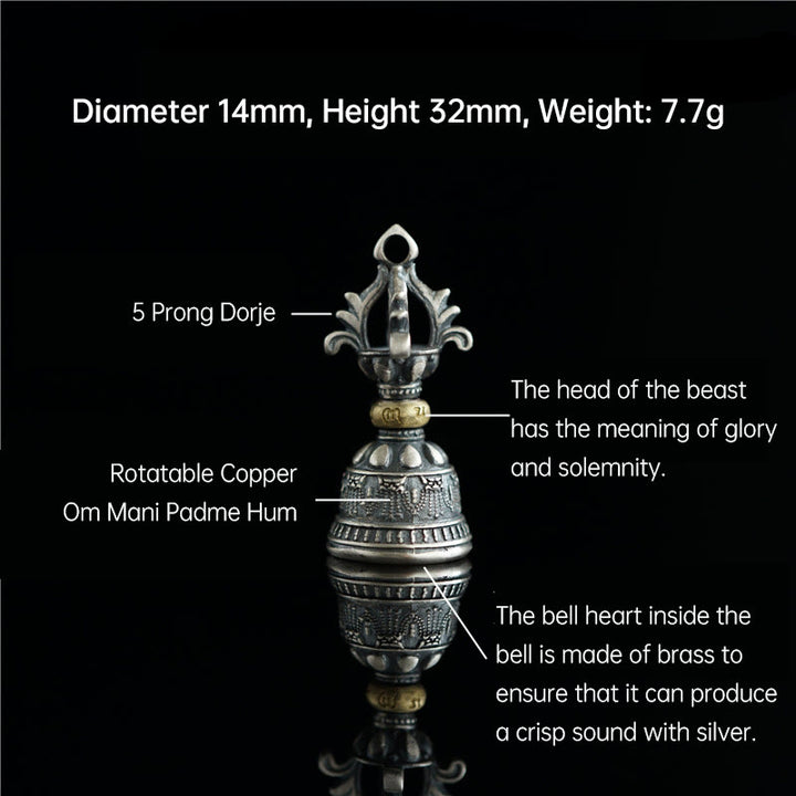 Buddha Stones Tíbet, Plata de Ley 925, Om Mani Padme Hum Dorje Bell Vajra, colgante con iluminación grabada, decoración colgante