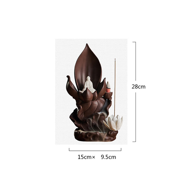 Quemador de incienso de arcilla púrpura, iluminación, Buddha Stones de loto, Avalokitesvara, decoración