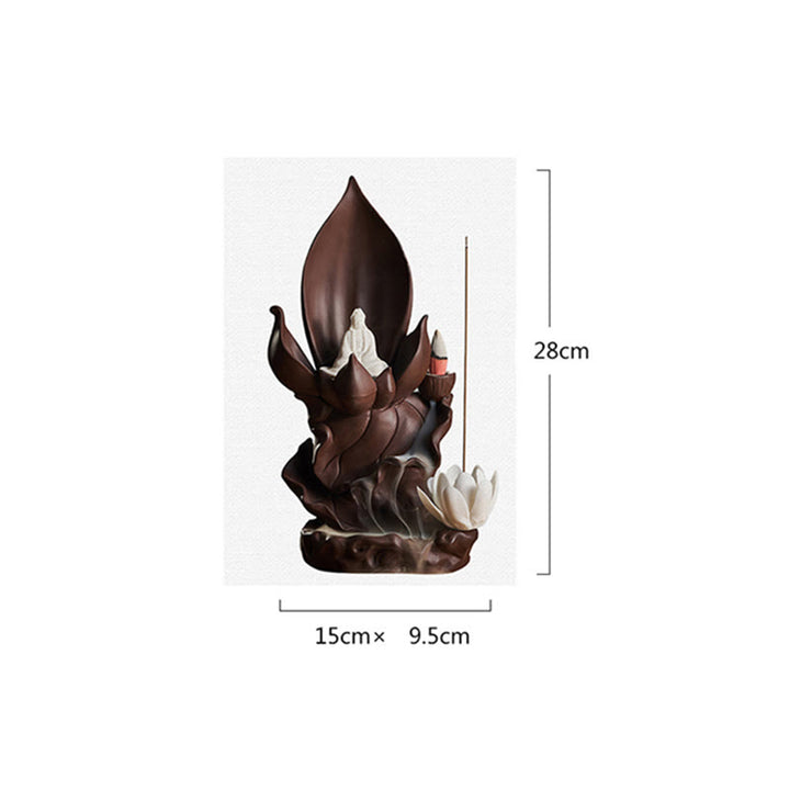 Quemador de incienso de arcilla púrpura, iluminación, Buddha Stones de loto, Avalokitesvara, decoración