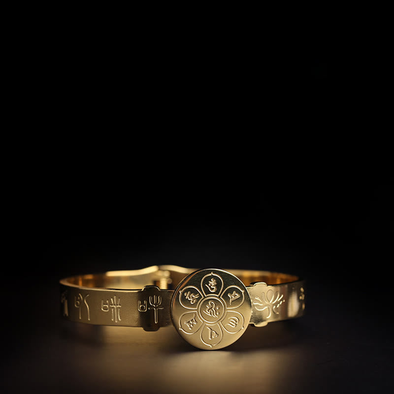 Brazalete de armonía de acero de titanio con Buddha Stones Yin Yang Lotus Om Mani Padme Hum Mantra