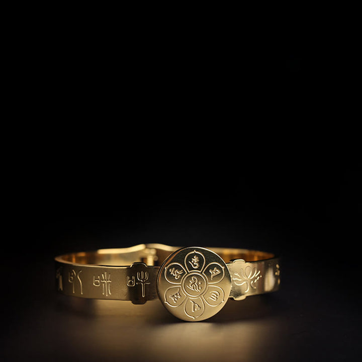 Brazalete de armonía de acero de titanio con Buddha Stones Yin Yang Lotus Om Mani Padme Hum Mantra