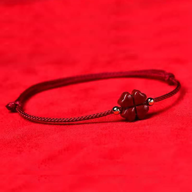 Pulsera tobillera con Buddha Stones, cinabrio Natural, trébol de cuatro hojas, bendición, hilo rojo