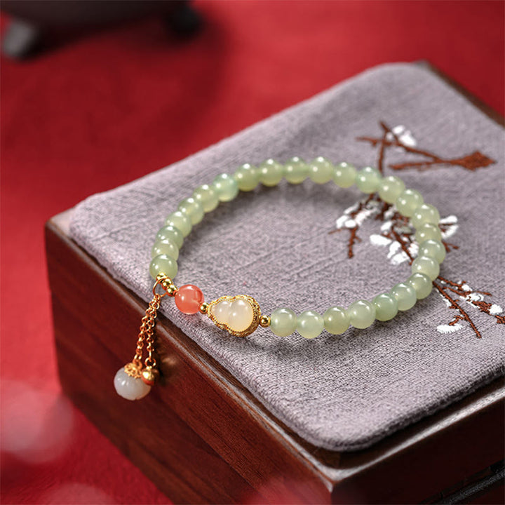 Pulsera de la suerte de la abundancia del loto de la calabaza del jade hetiano de plata de ley 925