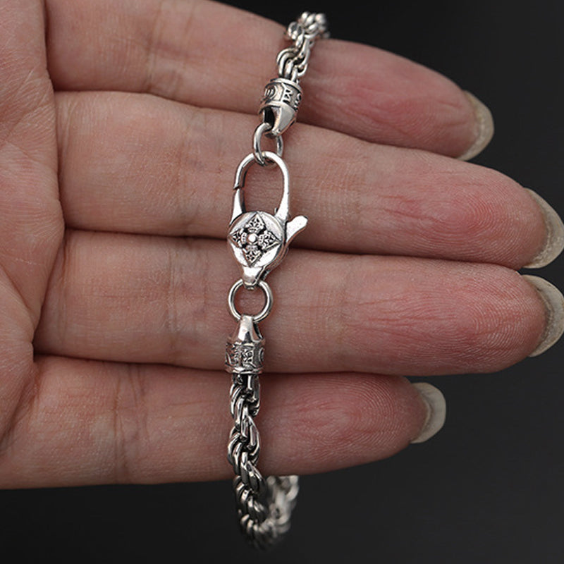 Pulsera de plata de ley 925 con Buddha Stones , Om Mani Padme Hum del Tíbet, doble Dorje Vajra, diseño trenzado, paz y amor